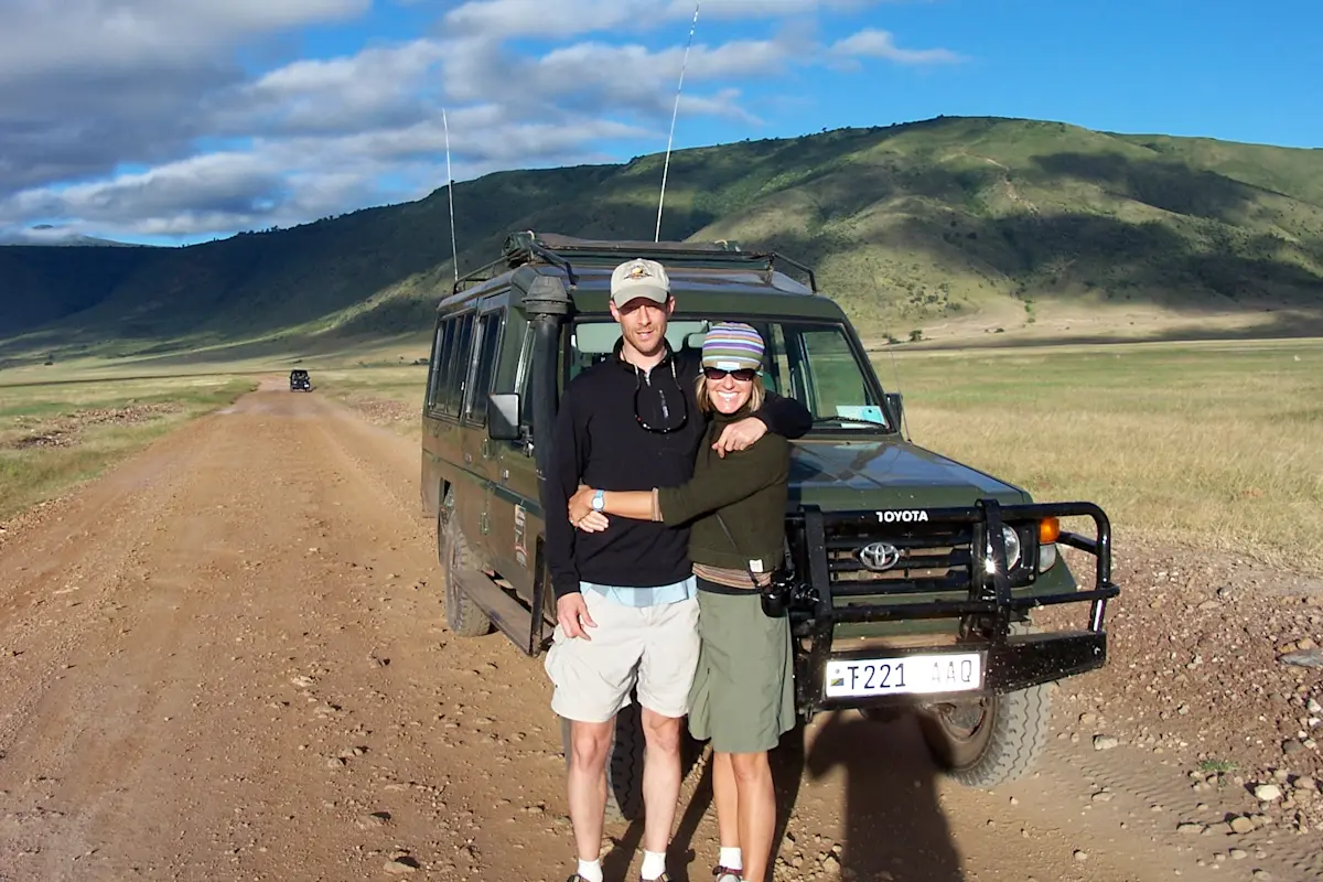 With my wife Kath on the floor of the Ngorongoro Crater, Tanzania.