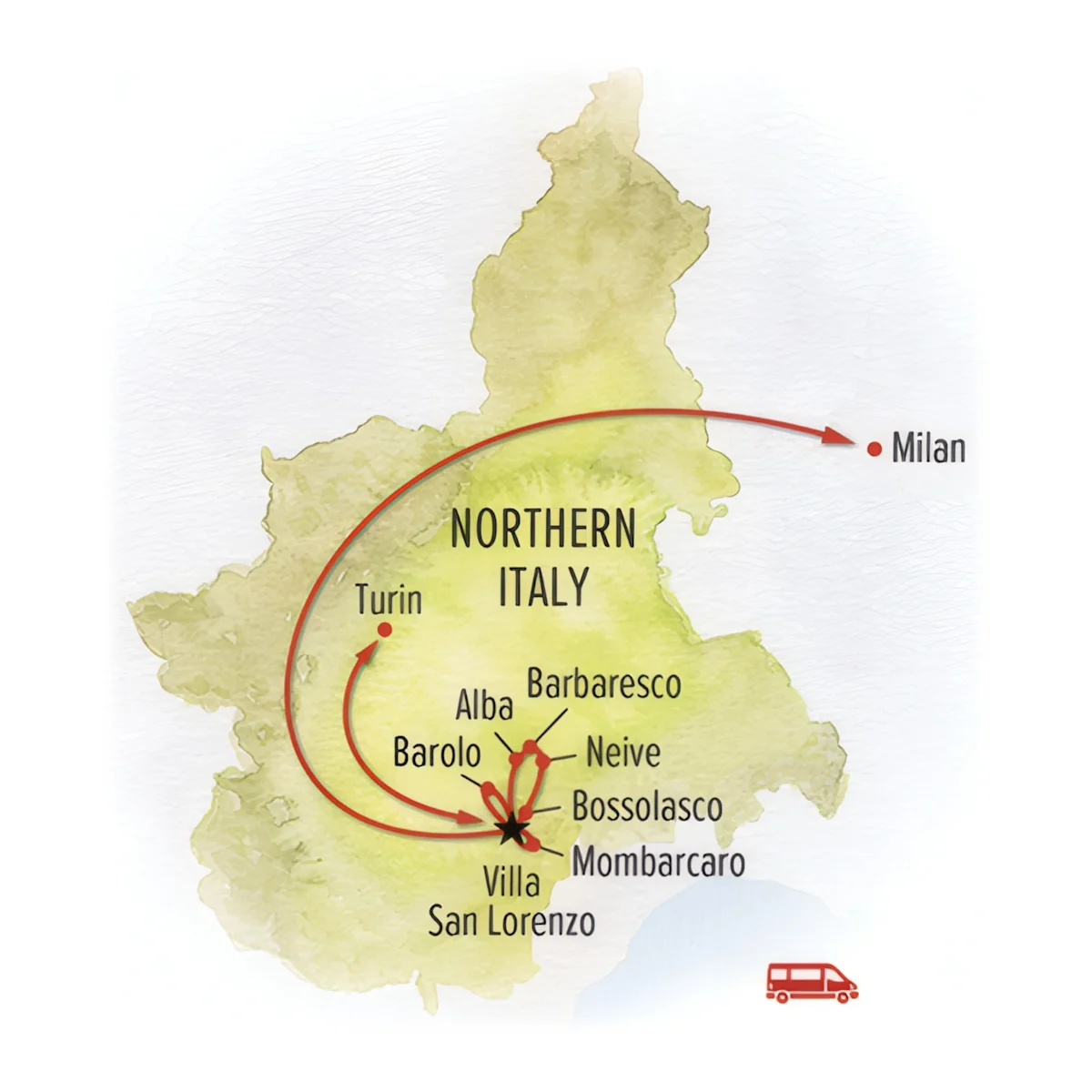 Trip map for Italy's Piedmont: The Art of Slow Living