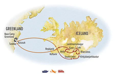Route map for Iceland & Greenland: A Nordic Discovery