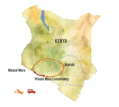 Trip map for The Great Kenya Migration Safari