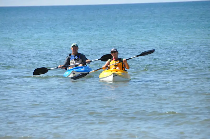 Kayaking on Lake Michigan in Michigan. 