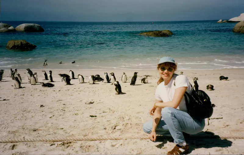 On the beach with penguins in South Africa.