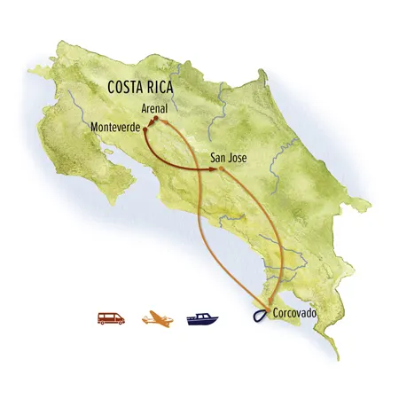Trip map for Natural Jewels of Costa Rica