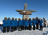 Huddled together on our Northern Lights trip in Churchill, Canada.