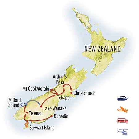 Trip map for Wild New Zealand Photo Expedition