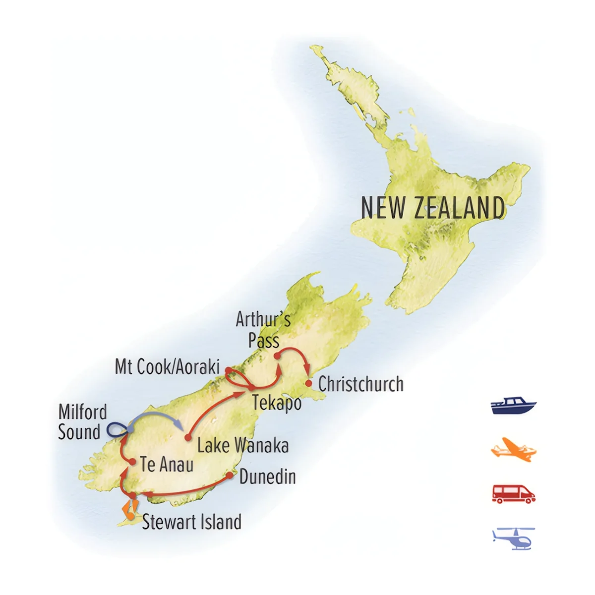 Trip map for Wild New Zealand Photo Expedition