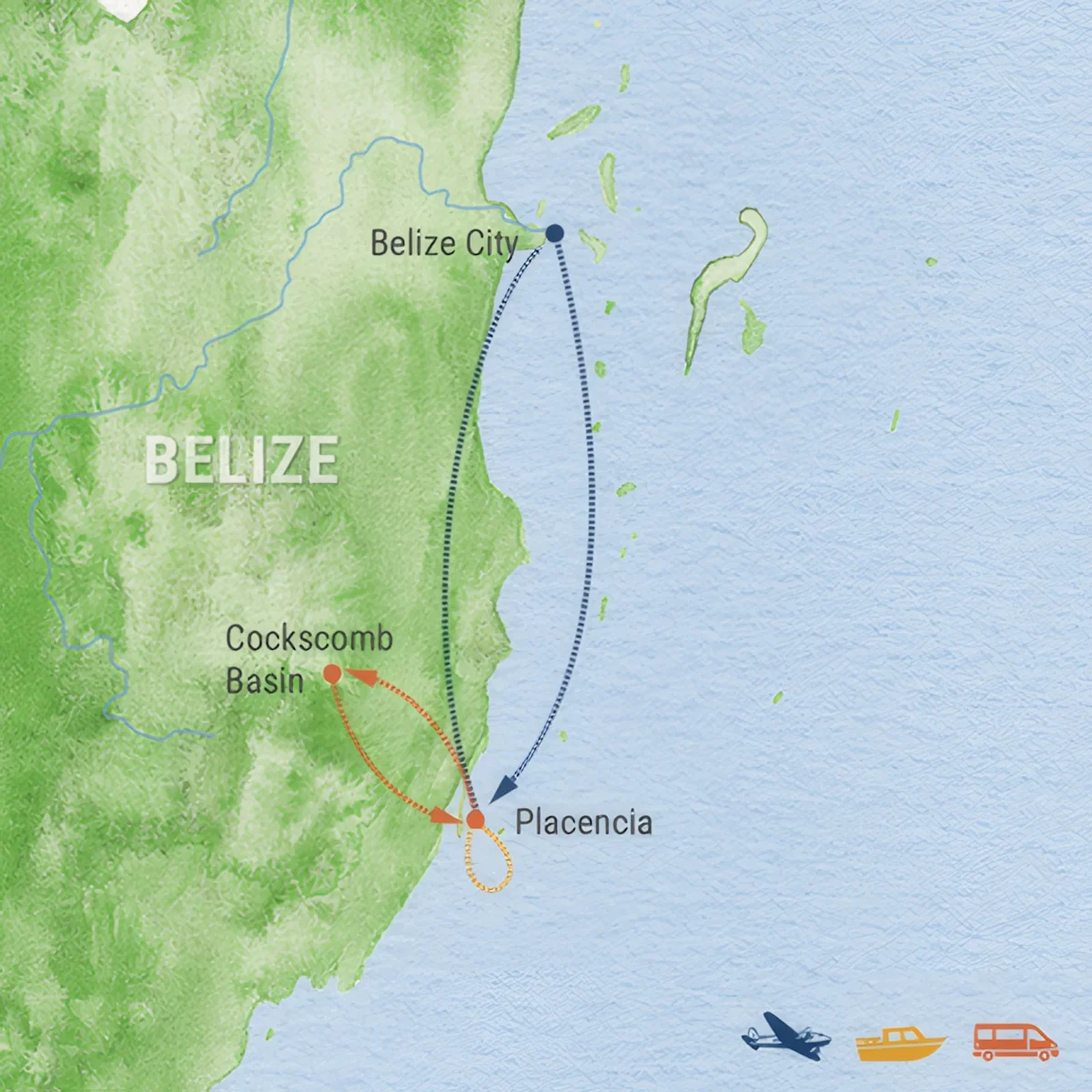Trip map for Catch, Tag & Release Sharks in Belize