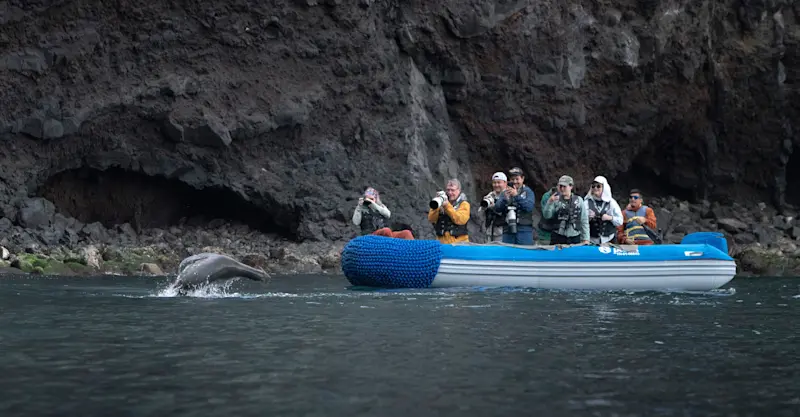 Nat Hab guests on panga ride, Galapagos Islands, Ecuador.