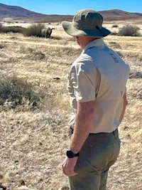 Rhino trekking at Desert Rhino Camp, Namibia.
