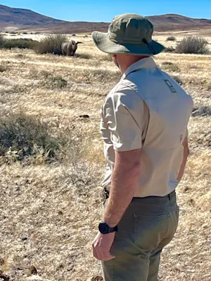 Rhino trekking at Desert Rhino Camp, Namibia.