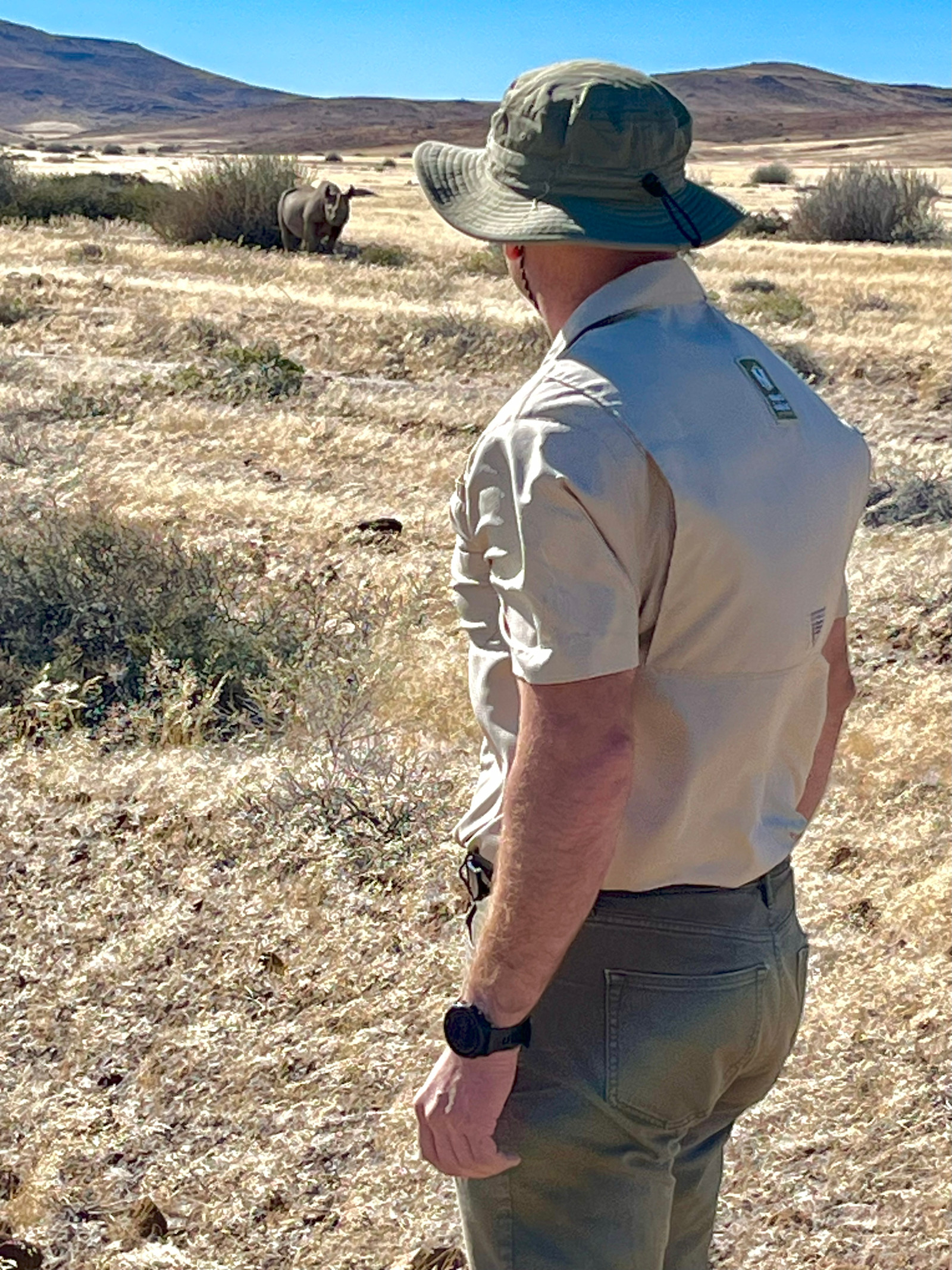 Rhino trekking at Desert Rhino Camp, Namibia.