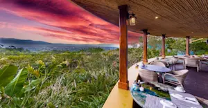 Terrace dining with a sunset view