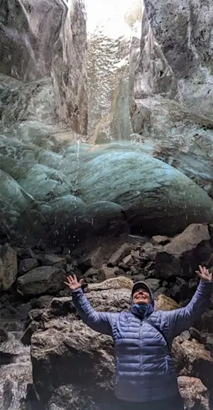 Exploring an ice cave in East Greenland. 