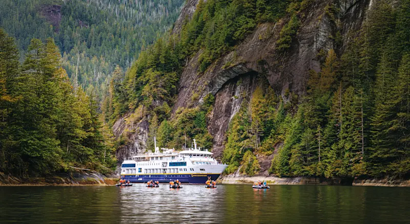 Guests explore by zodiac from the National Geographic Quest, Misty Fiords National Monument, Alaska.