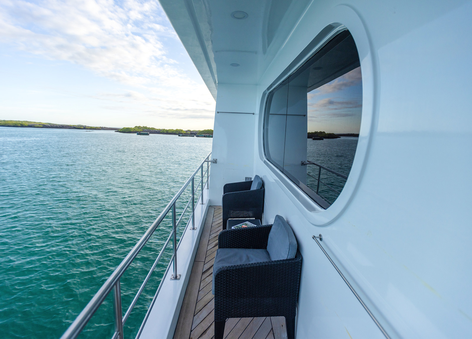 Guest cabin private balcony aboard the M/C Natural Habitat Petrel