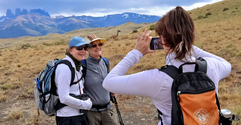 Nat Hab guests, Torres del Paine National Park, Patagonia, Chile.