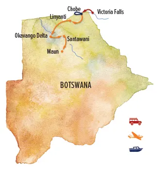Trip map for Secluded Botswana Photo Expedition