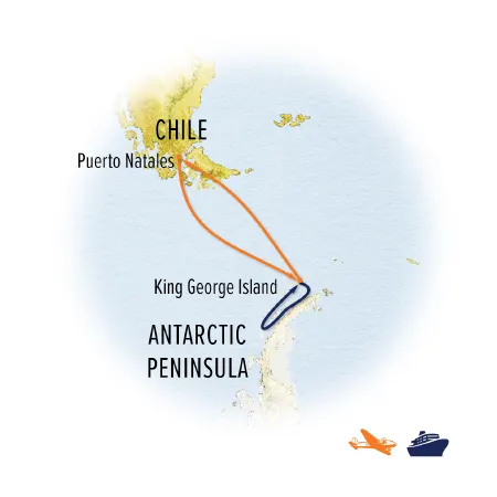 Trip map for Antarctica Direct: Fly the Drake Passage