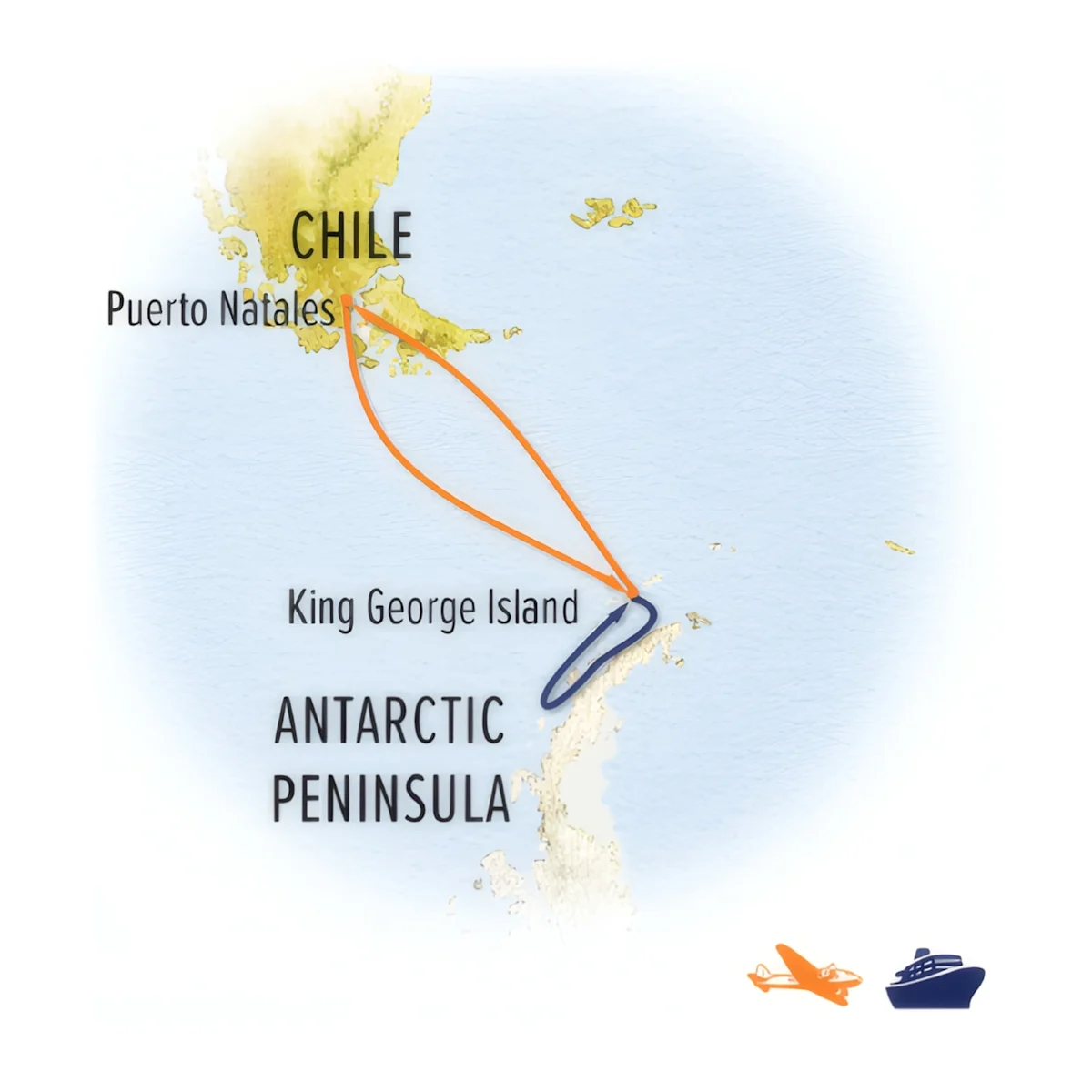 Trip map for Antarctica Direct: Fly the Drake Passage