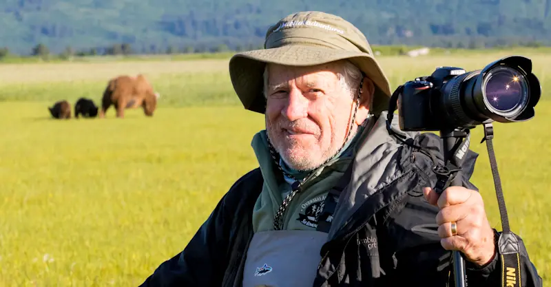 Nat Hab guest and brown bears, Katmai National Park & Preserve, Alaska.