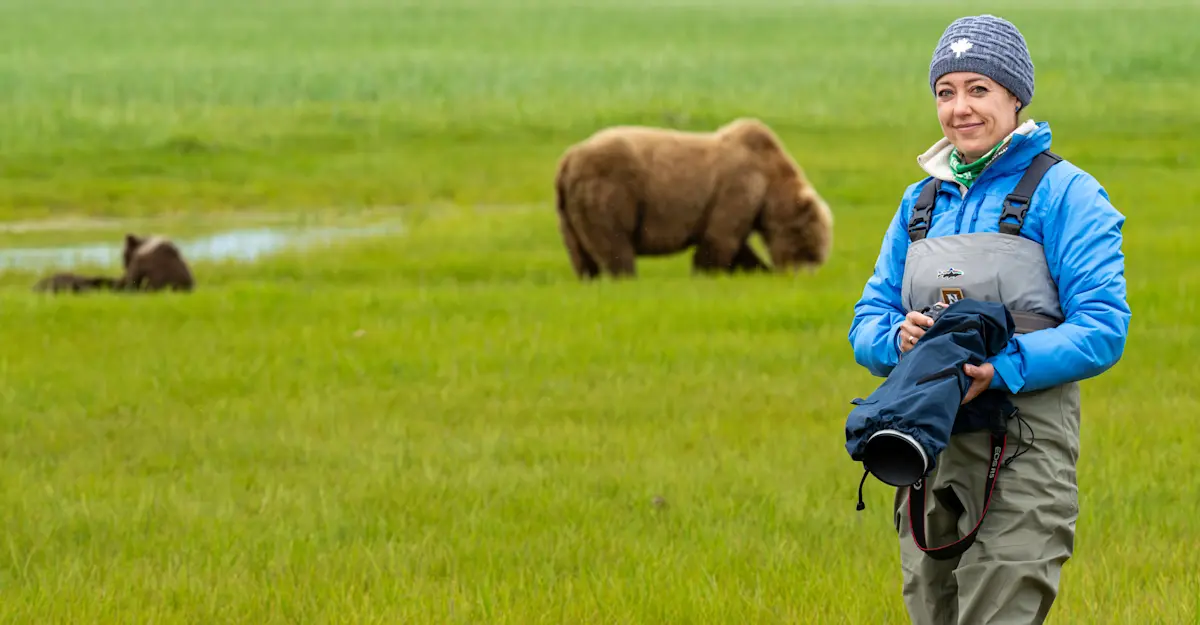 Nat Hab guest and brown bears, Katmai National Park & Preserve, Alaska.