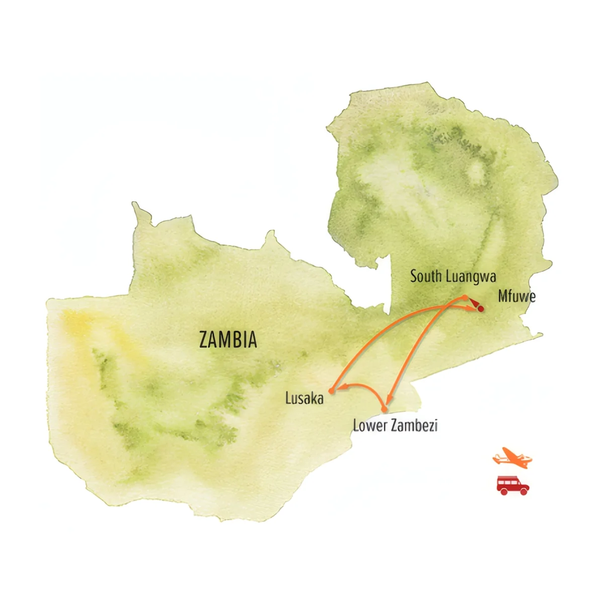 Trip map for Wild Zambia