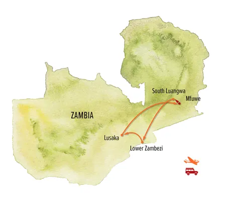 Trip map for Wild Zambia