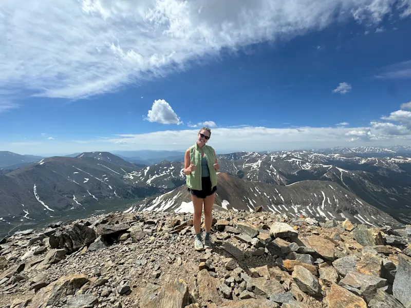 Reaching the summit of my first 14er on Grays Peak, Colorado.