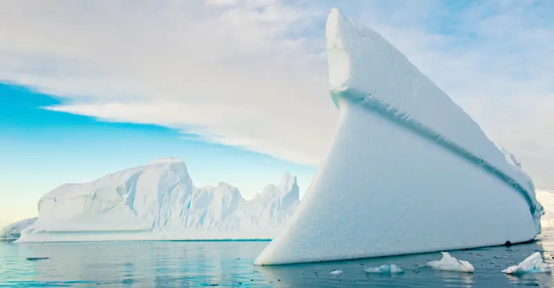 Icebergs in Lindblad Cove, Antarctica.