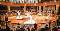 Sufi dervishes performing the traditional whirling Sema ceremony, Konya, Turkey.