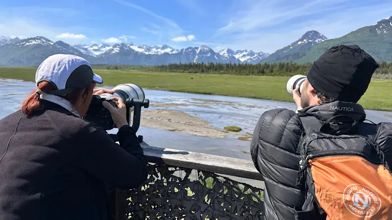 Nat Hab guests at Nat Hab's Alaska Bear Camp, Lake Clark National Park, Alaska.