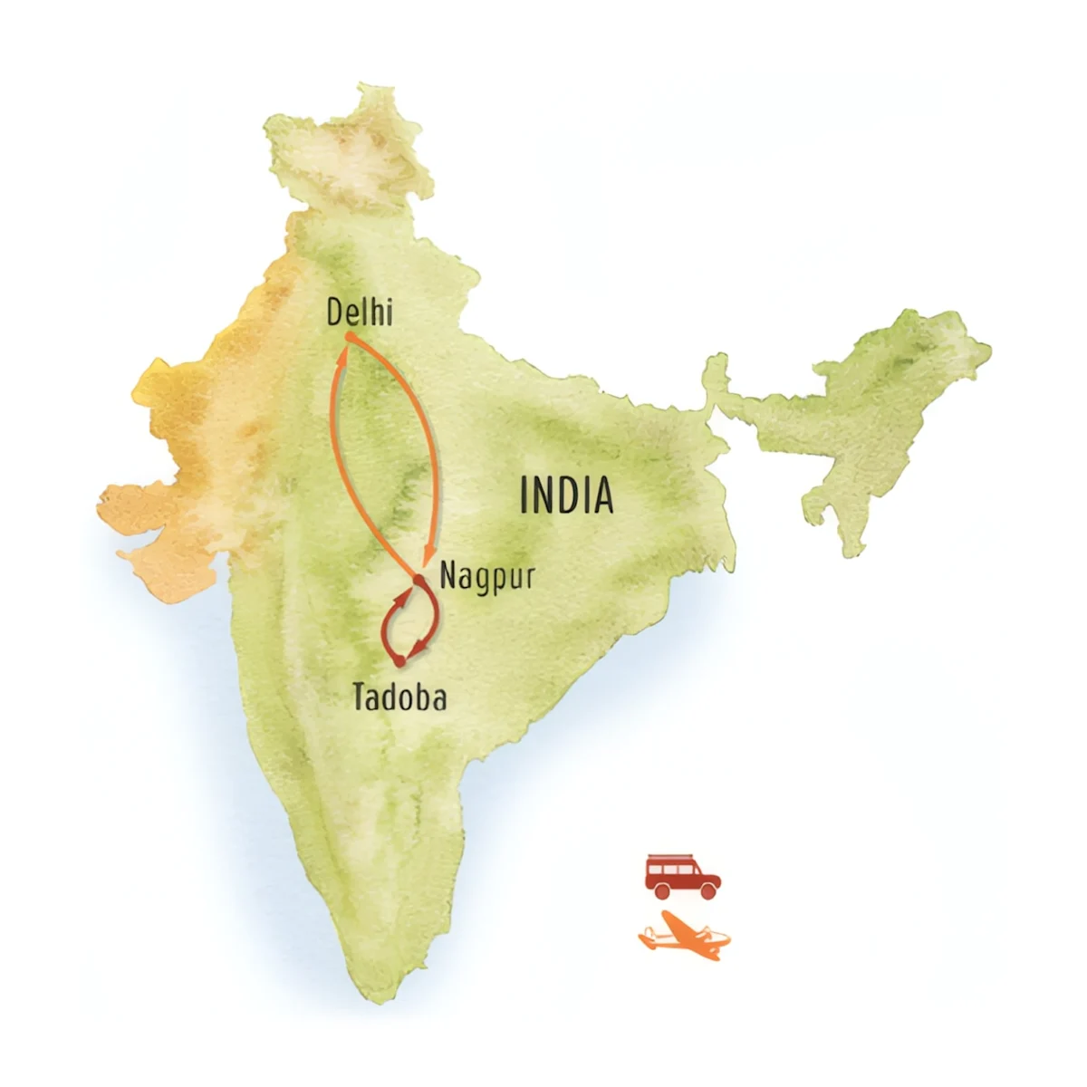 Trip map for India Tiger Safari
