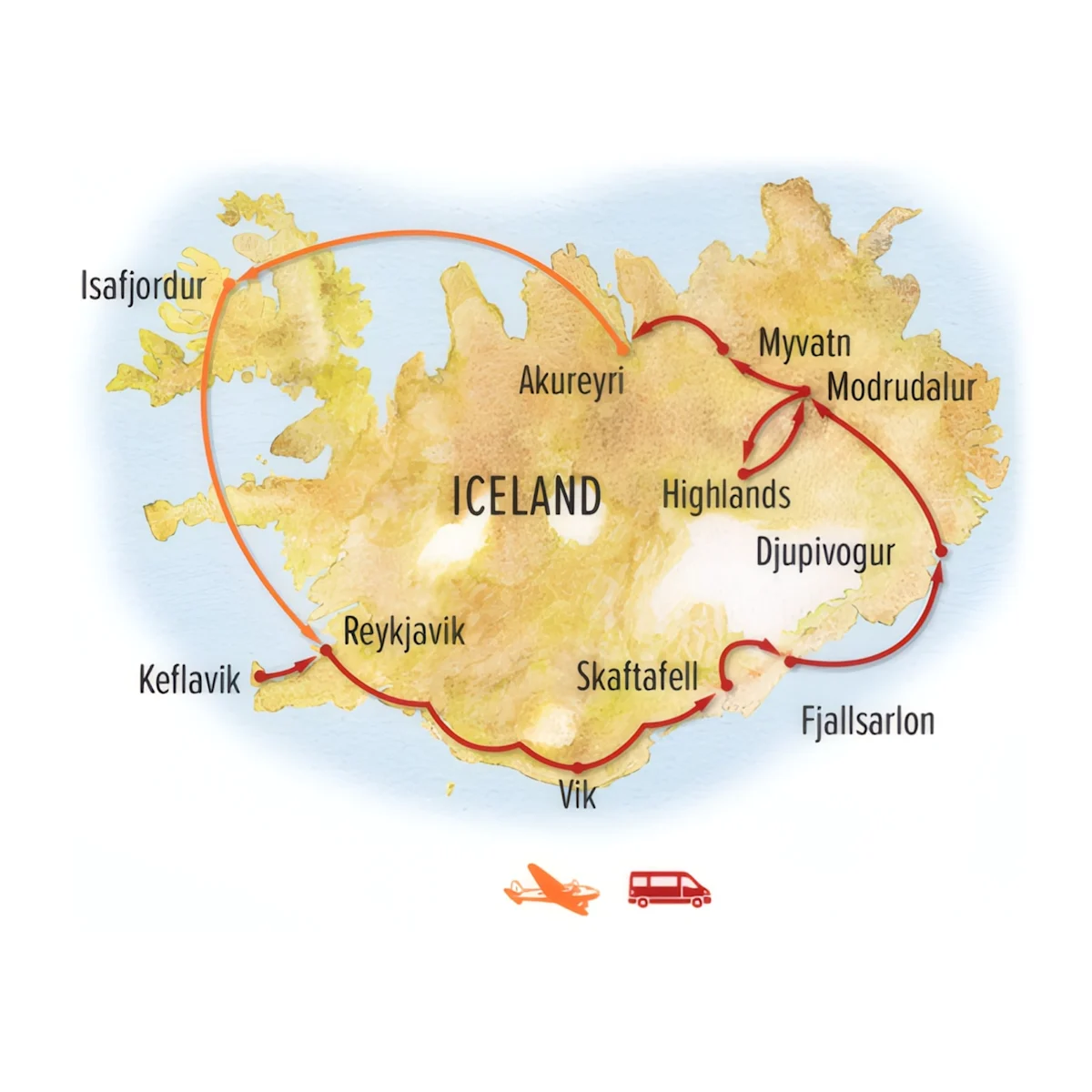 Trip map for Iceland: Circling the Land of Fire & Ice