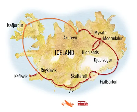 Trip map for Iceland: Circling the Land of Fire & Ice