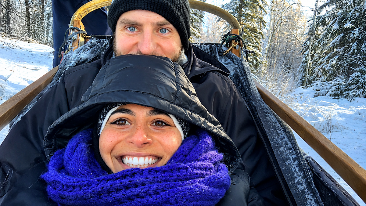Dog sledding in Fairbanks, Alaska with my husband.