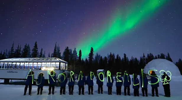 Nat Hab guests and Aurora Borealis