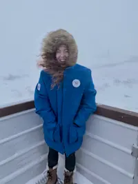 Enjoying a snow storm aboard a Polar Rover in Churchill.