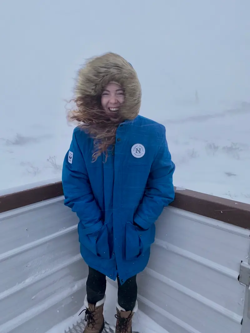 Enjoying a snow storm aboard a Polar Rover in Churchill.
