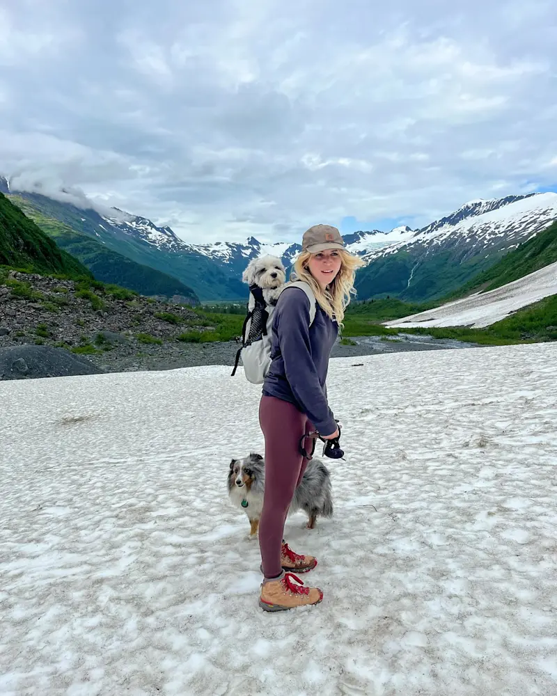 Hiking the Byron Glacier near Anchorage, Alaska.