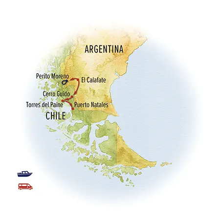 Trip map for Wild Patagonia: Peaks, Glaciers & Pumas