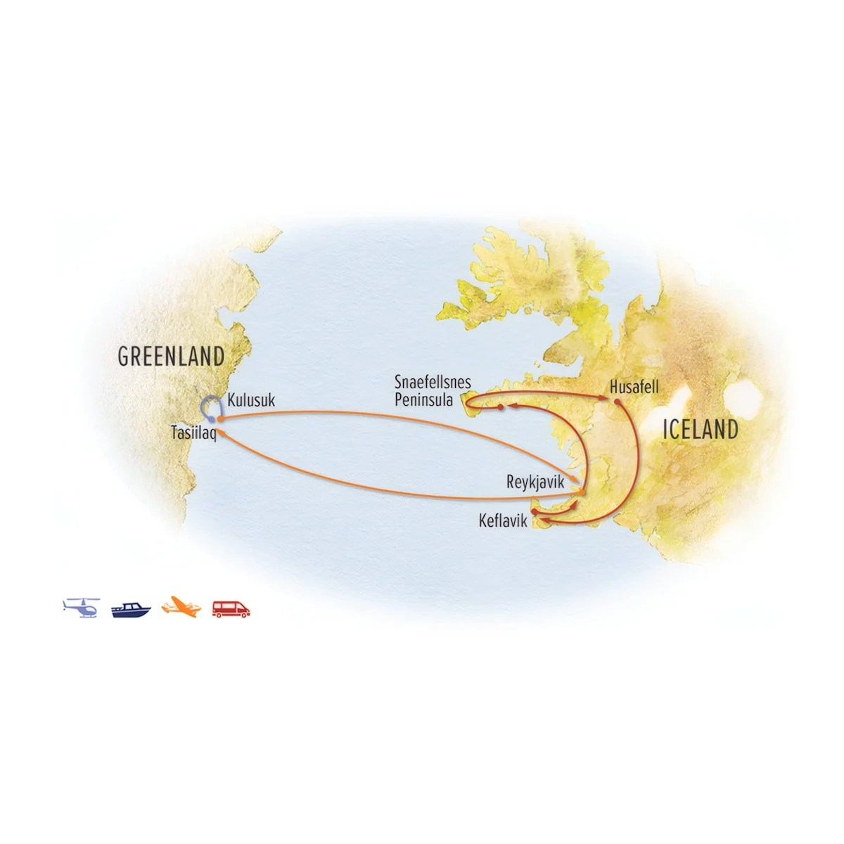 Trip map for Iceland & Greenland: A Nordic Discovery