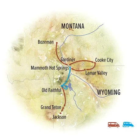 Trip map for Winter Yellowstone & Grand Teton Photo Expedition