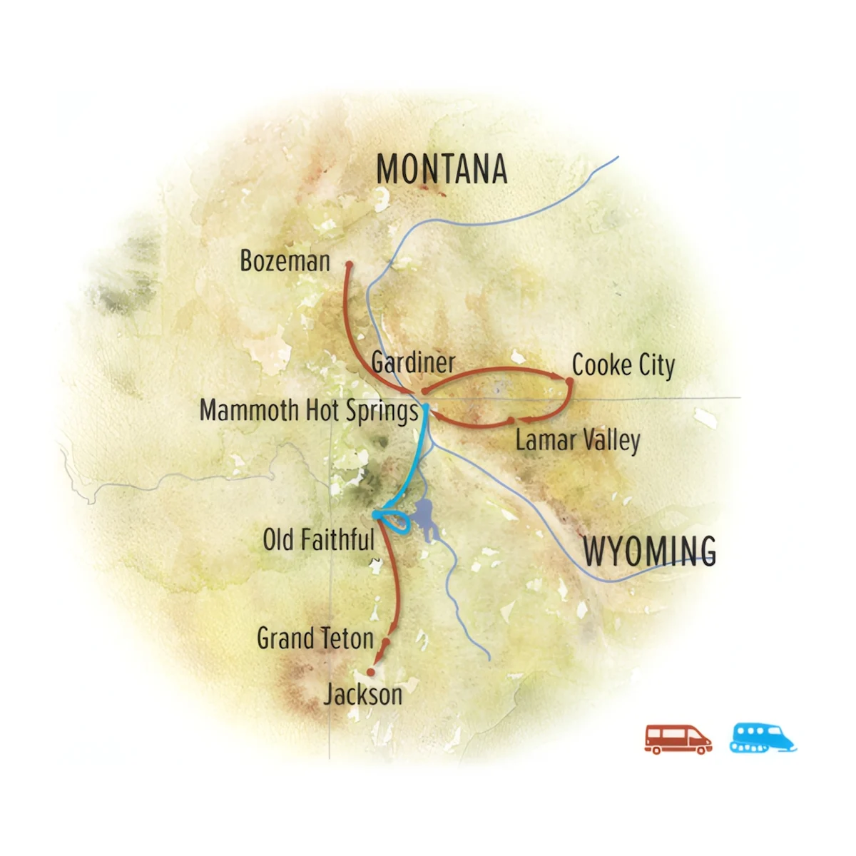 Trip map for Winter Yellowstone & Grand Teton Photo Expedition