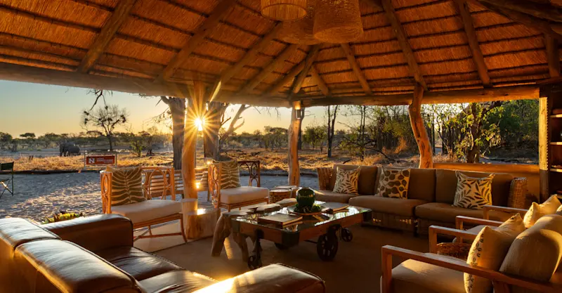 Main lodge interior at Nat Hab's Gomoti Camp