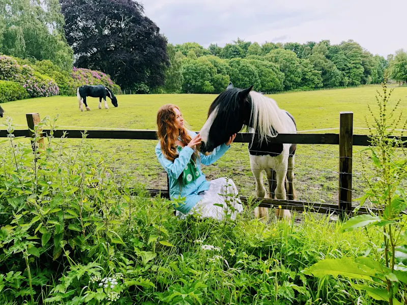 Greeting horses along the Fairy Trail at Coul House, our first stop before heading to the Scottish Highlands and the Isle of Skye.  
