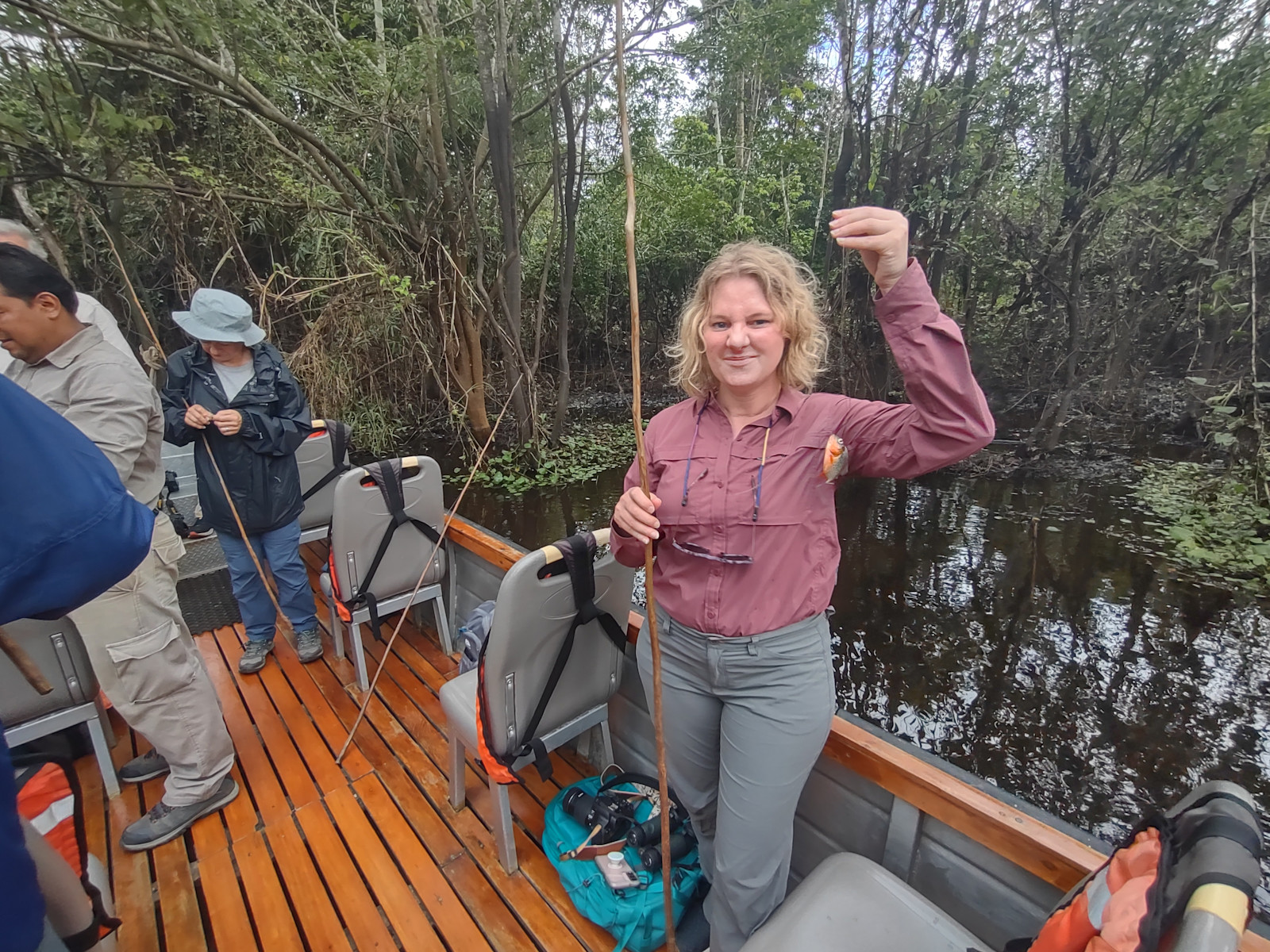 Catching piranha in the Peruvian Amazon.