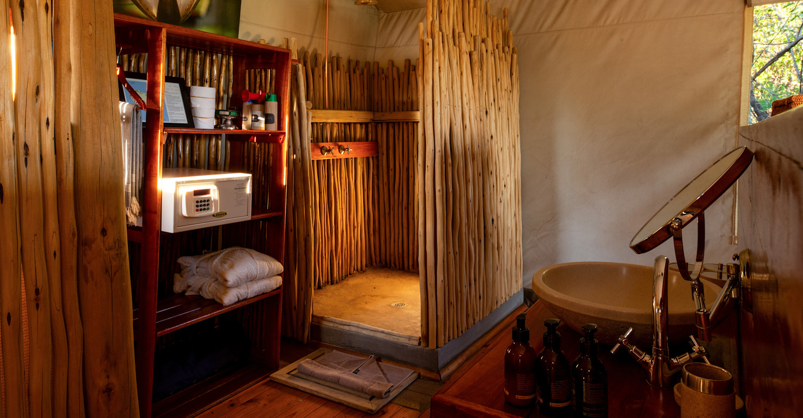 Guest tent bathroom at Nat Hab's Pelo Camp