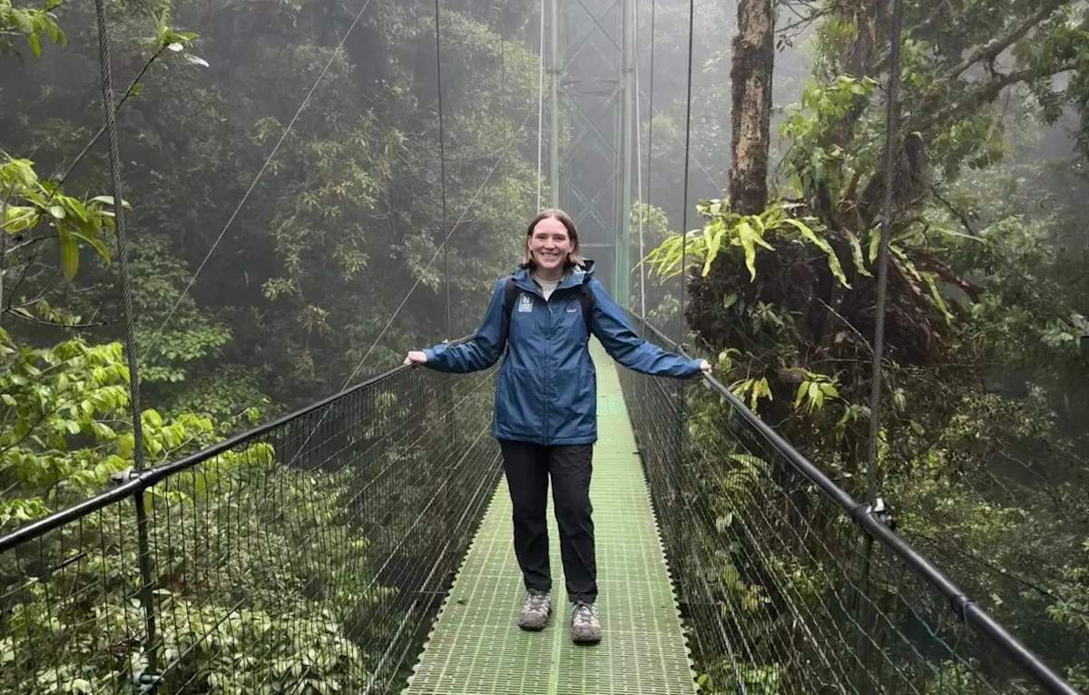 Walking across a hanging bridge in Monteverde Cloud Forest, Costa Rica.