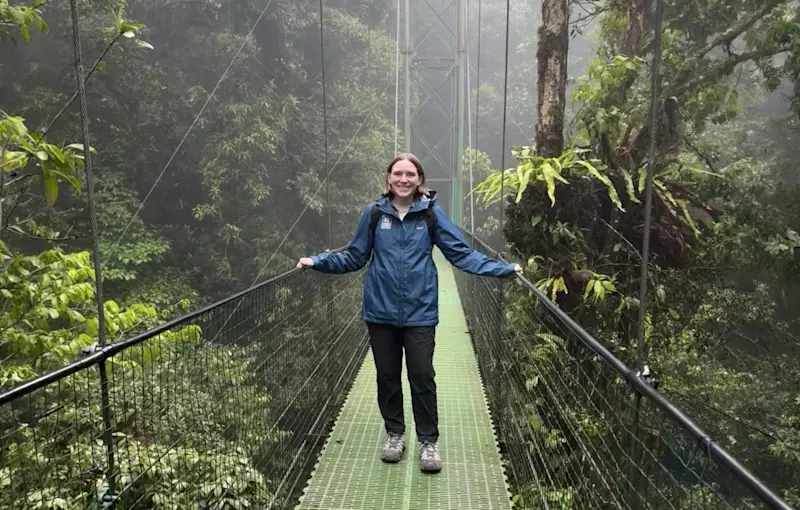 Walking across a hanging bridge in Monteverde Cloud Forest, Costa Rica.