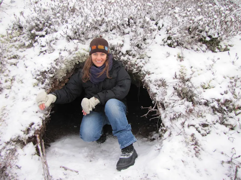 Visiting a polar bear den in Churchill.